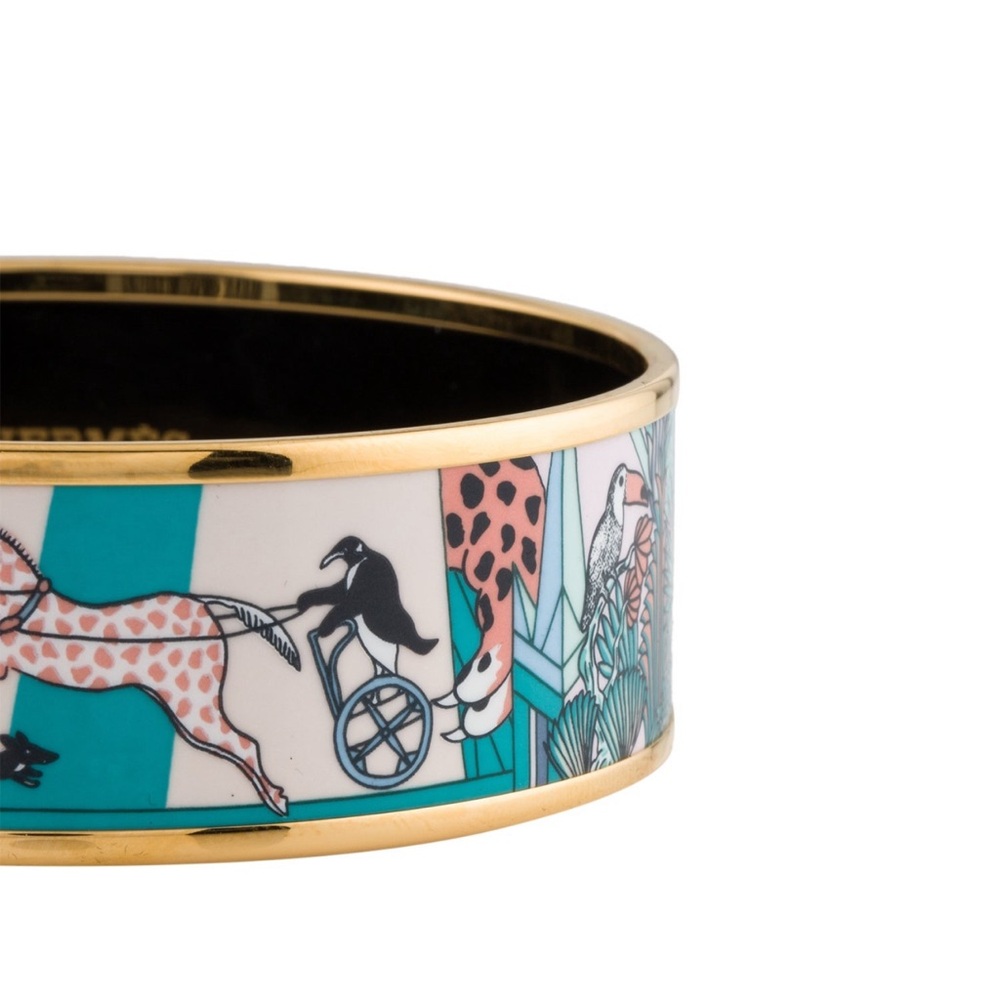 HERMES Animapolis Wide Enamel Bangle Bracelet - Yellow Gold / Miami - 70 mm - Picture 2 of 11